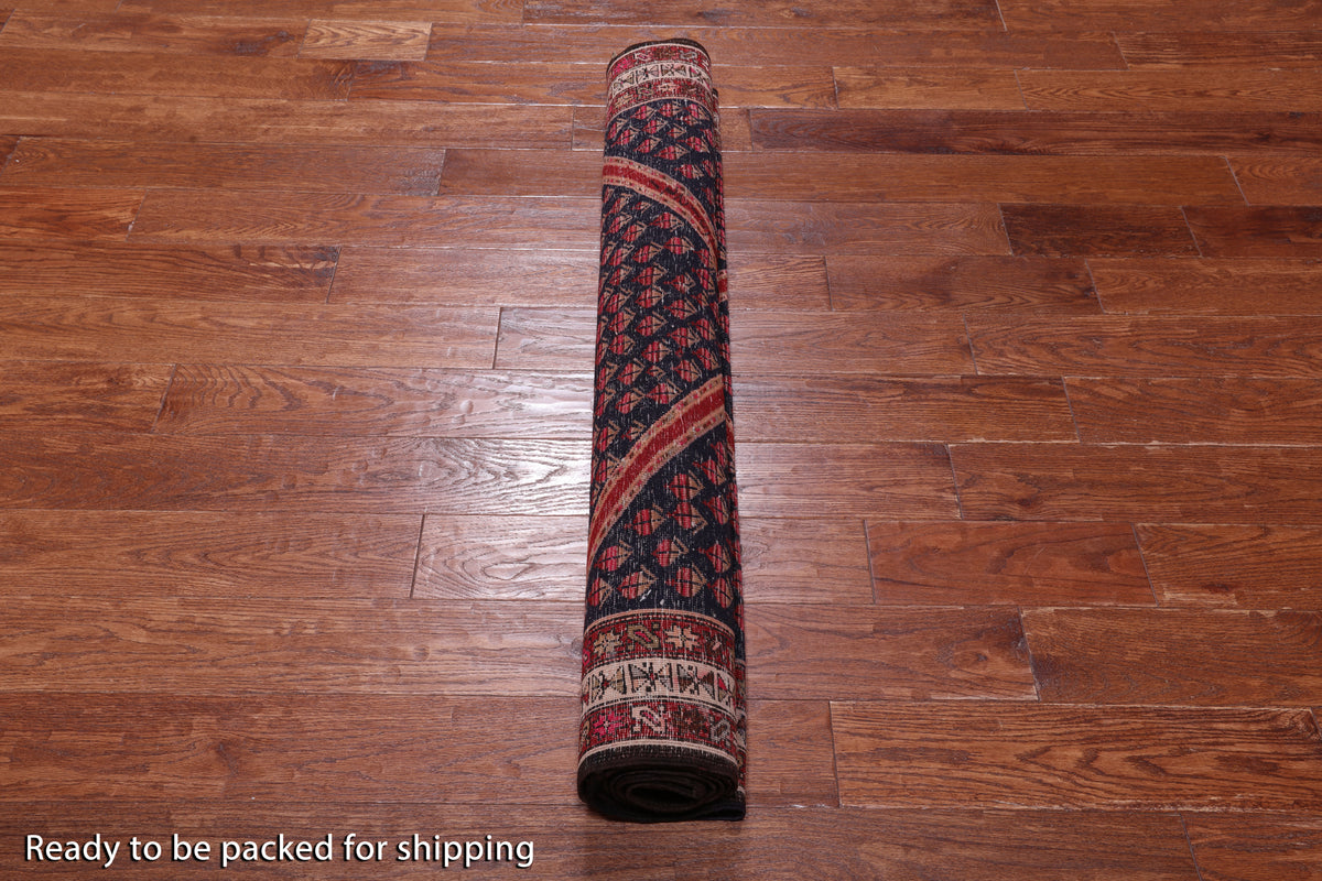 Navy Blue Vintage Persian Hand Knotted Wool Rug - 4' 2" X 7' 8"