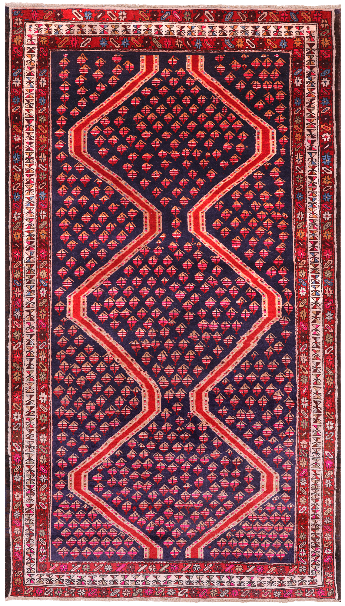 Navy Blue Vintage Persian Hand Knotted Wool Rug - 4' 2" X 7' 8"