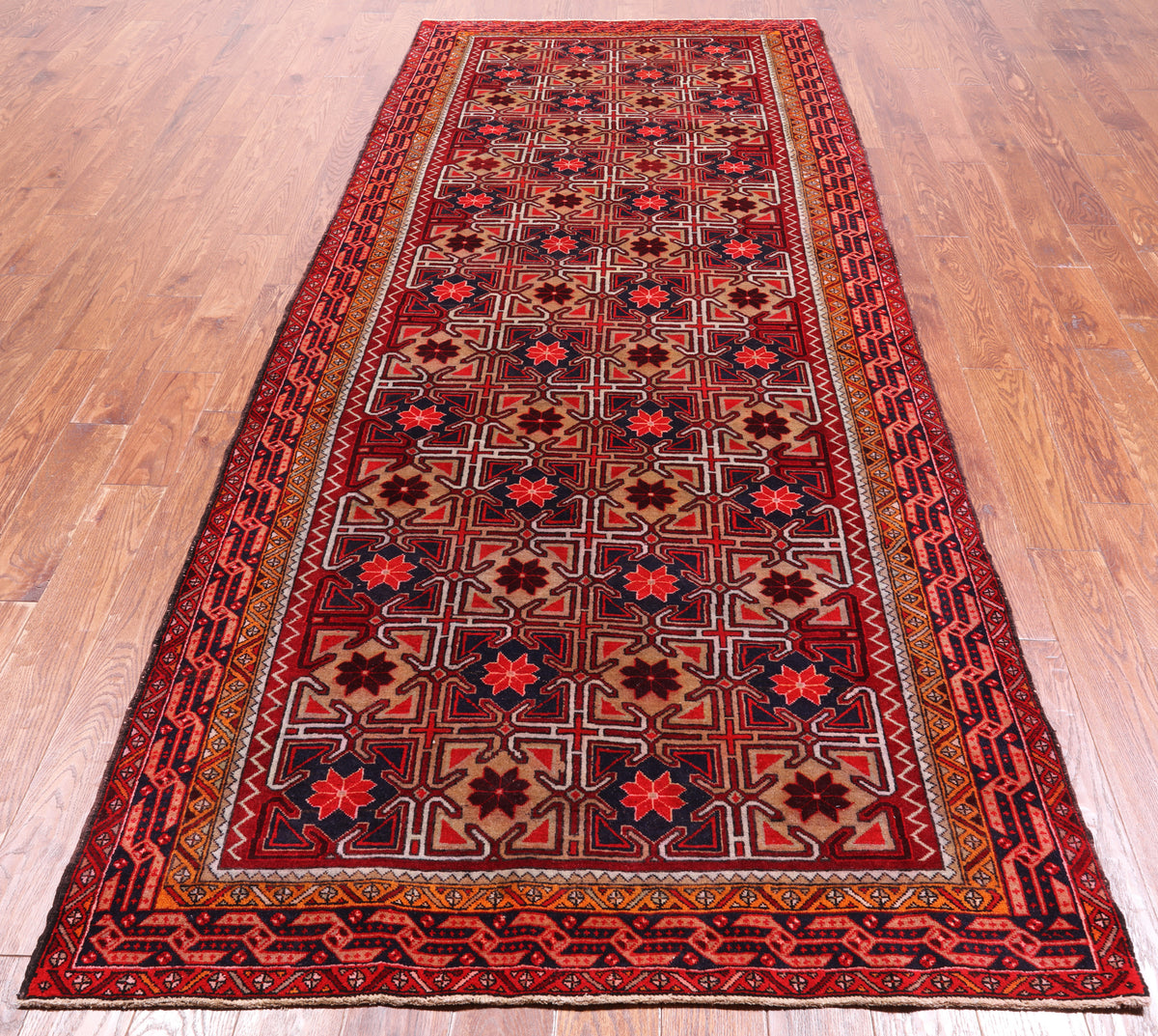 Red Vintage Persian Hand Knotted Wool Rug - 4' 6" X 10' 8"