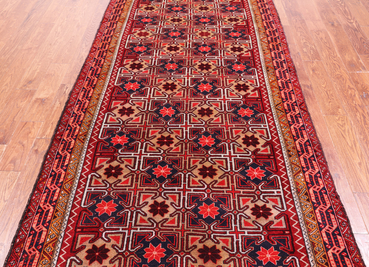 Red Vintage Persian Hand Knotted Wool Rug - 4' 6" X 10' 8"