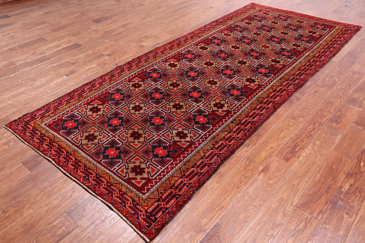 Red Vintage Persian Hand Knotted Wool Rug - 4' 6" X 10' 8"