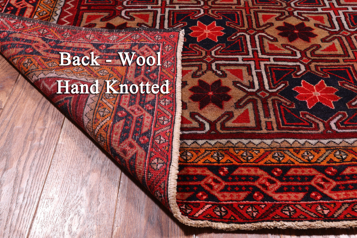 Red Vintage Persian Hand Knotted Wool Rug - 4' 6" X 10' 8"
