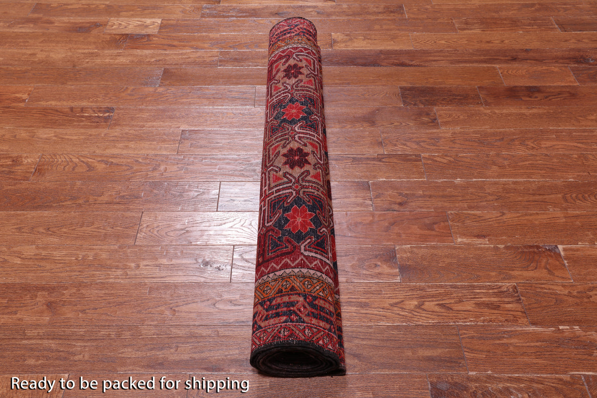 Red Vintage Persian Hand Knotted Wool Rug - 4' 6" X 10' 8"