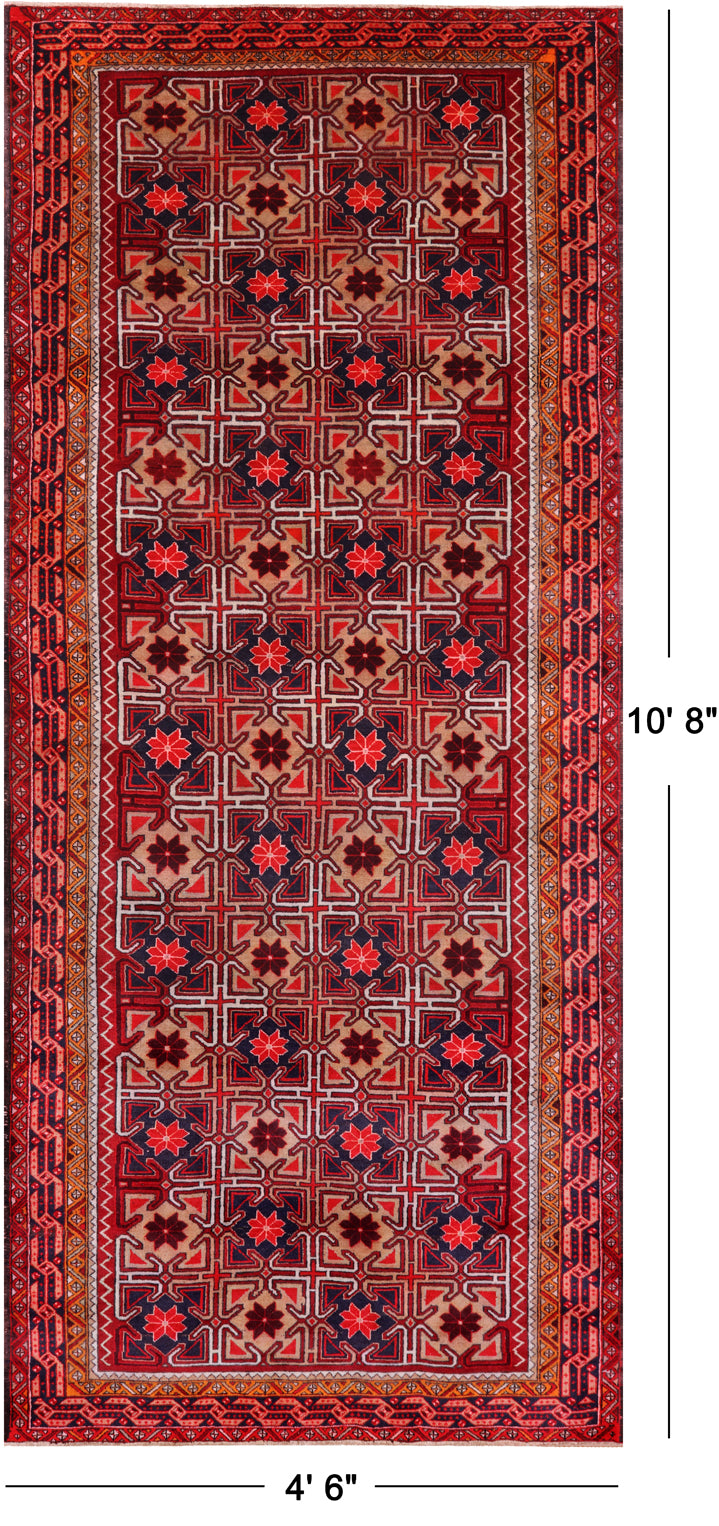 Red Vintage Persian Hand Knotted Wool Rug - 4' 6" X 10' 8"