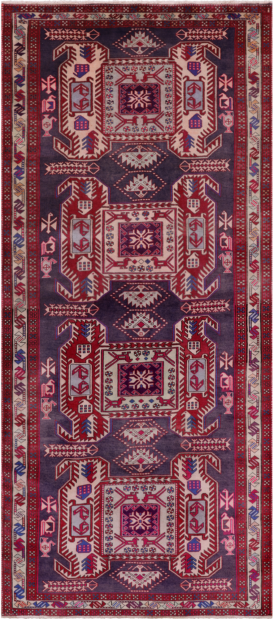 Grey Vintage Persian Hand Knotted Wool Runner Rug - 4' 2" X 9' 8"