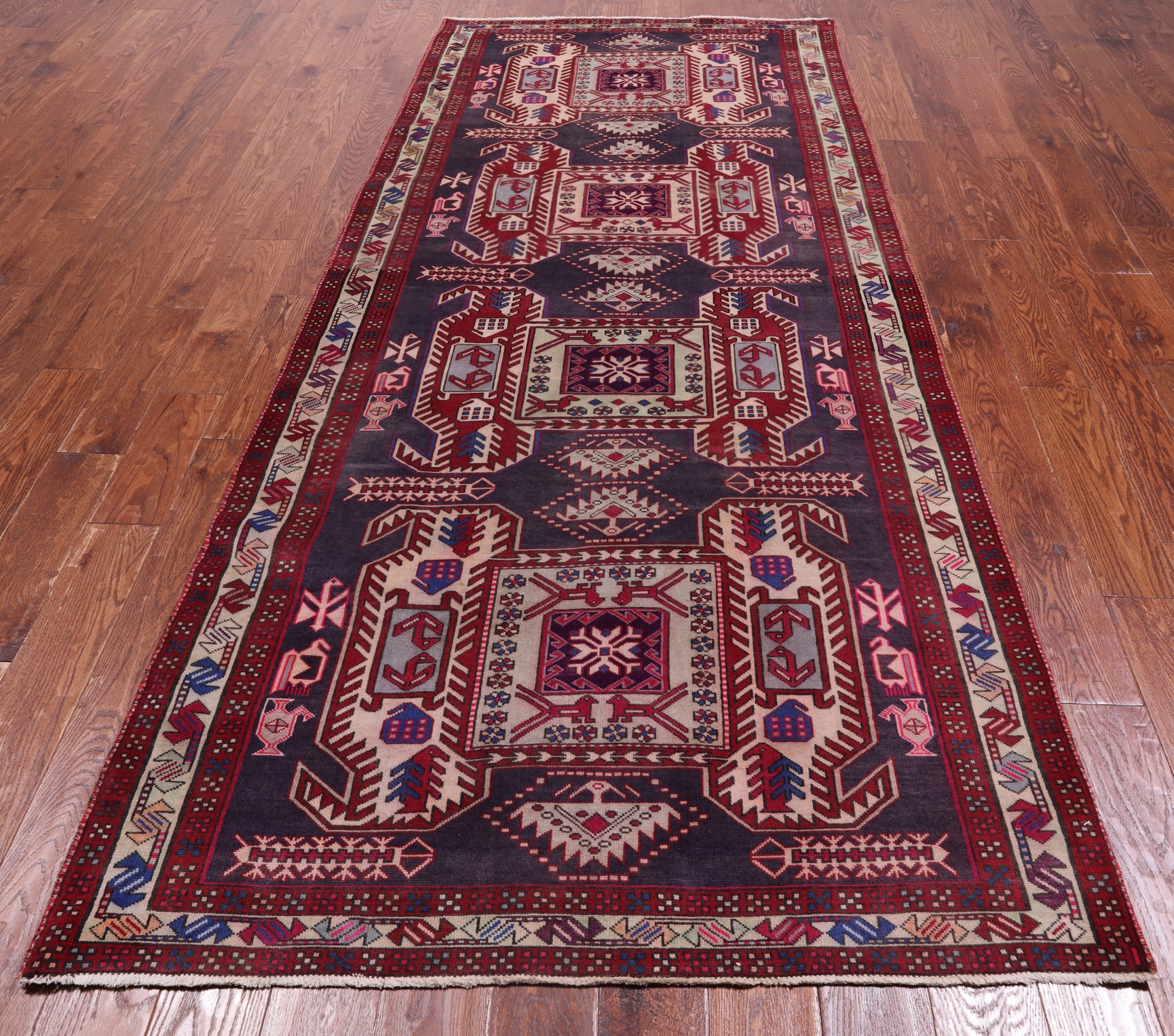 Grey Vintage Persian Hand Knotted Wool Runner Rug - 4' 2" X 9' 8"