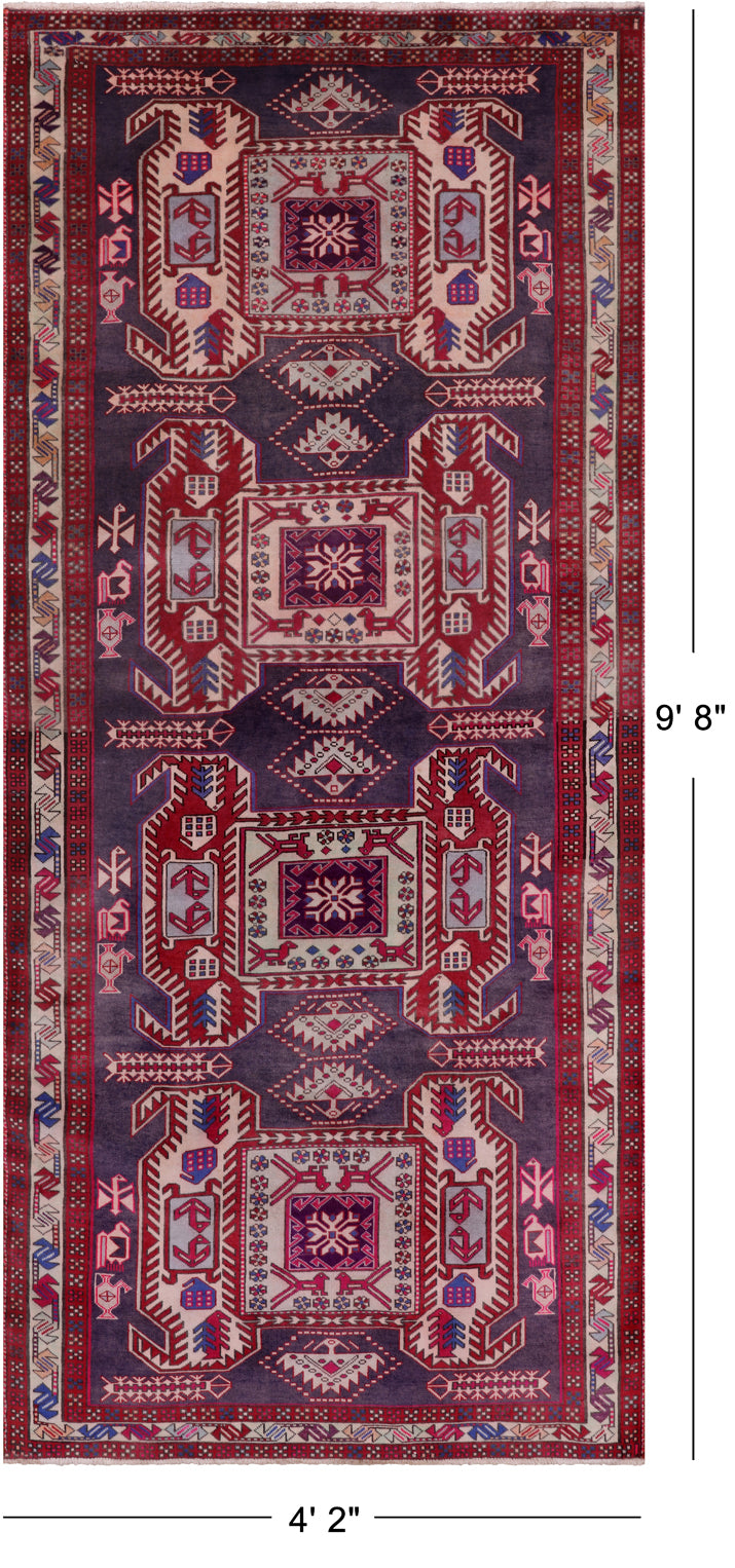 Grey Vintage Persian Hand Knotted Wool Runner Rug - 4' 2" X 9' 8"