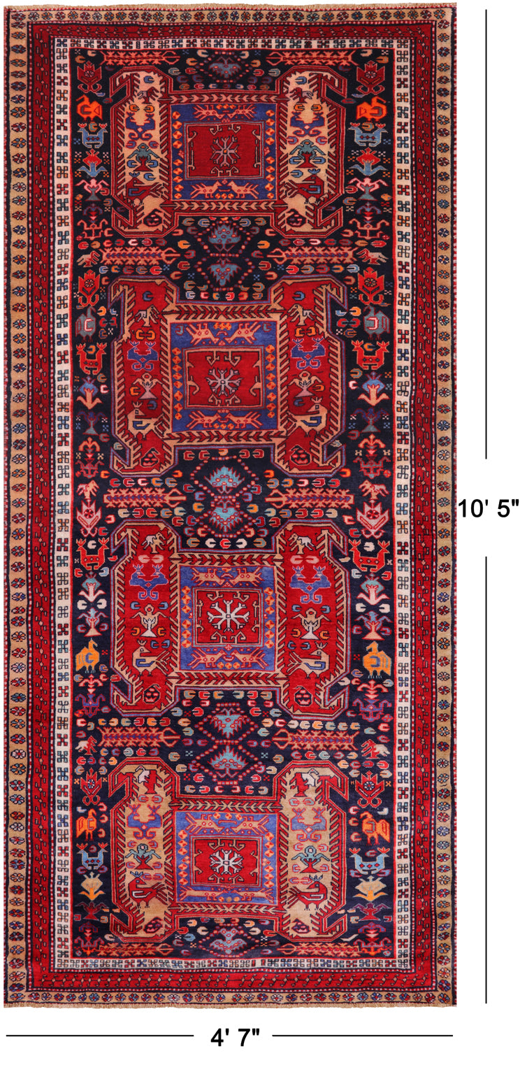 Navy Blue Vintage Persian Hand Knotted Wool Runner Rug - 4' 7" X 10' 5"