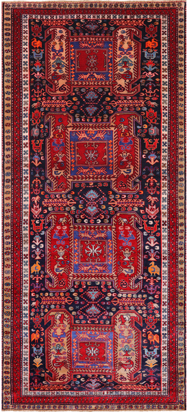 Navy Blue Vintage Persian Hand Knotted Wool Runner Rug - 4' 7" X 10' 5"