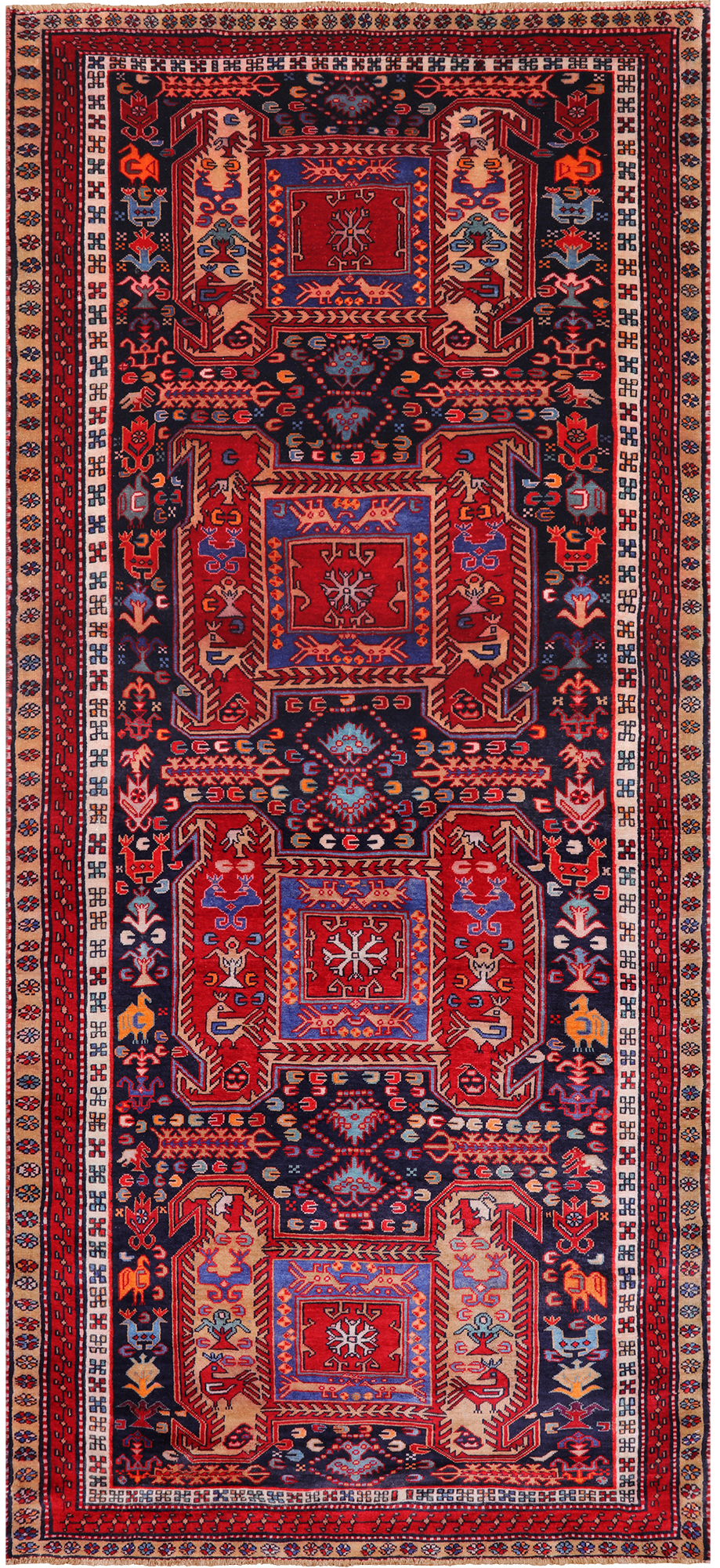 Navy Blue Vintage Persian Hand Knotted Wool Runner Rug - 4' 7" X 10' 5"