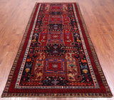 Navy Blue Vintage Persian Hand Knotted Wool Runner Rug - 4' 7" X 10' 5"