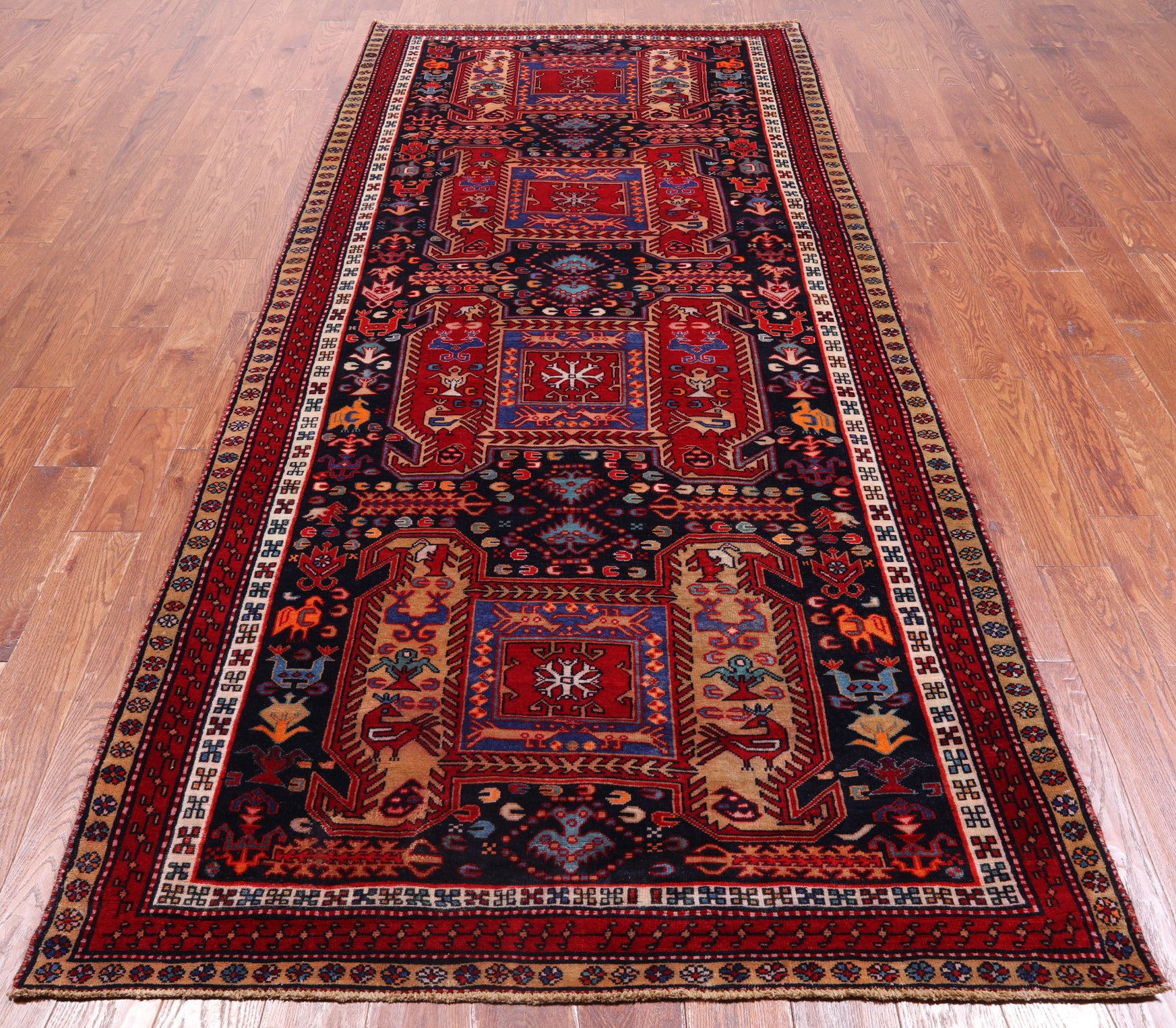 Navy Blue Vintage Persian Hand Knotted Wool Runner Rug - 4' 7" X 10' 5"