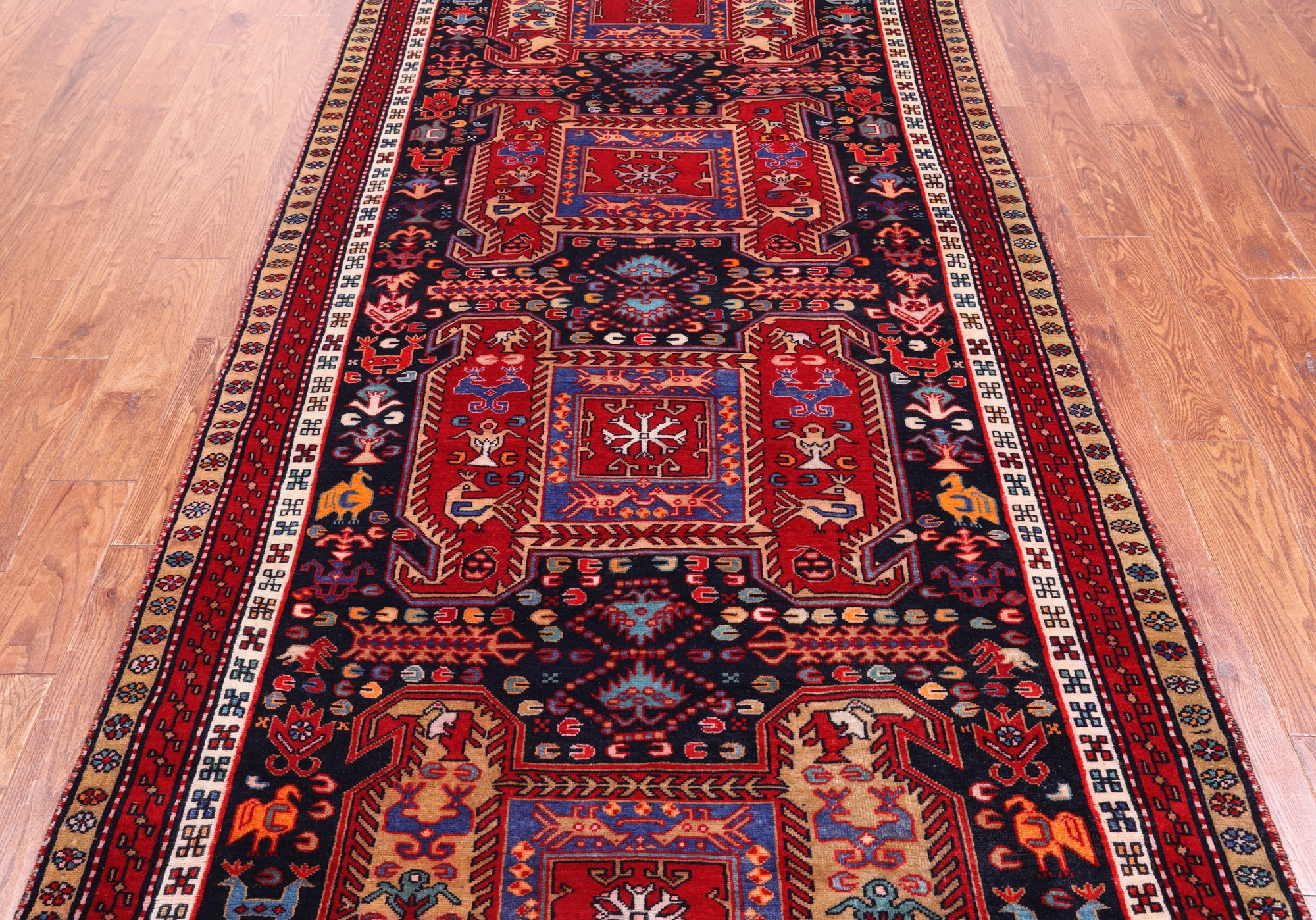 Navy Blue Vintage Persian Hand Knotted Wool Runner Rug - 4' 7" X 10' 5"