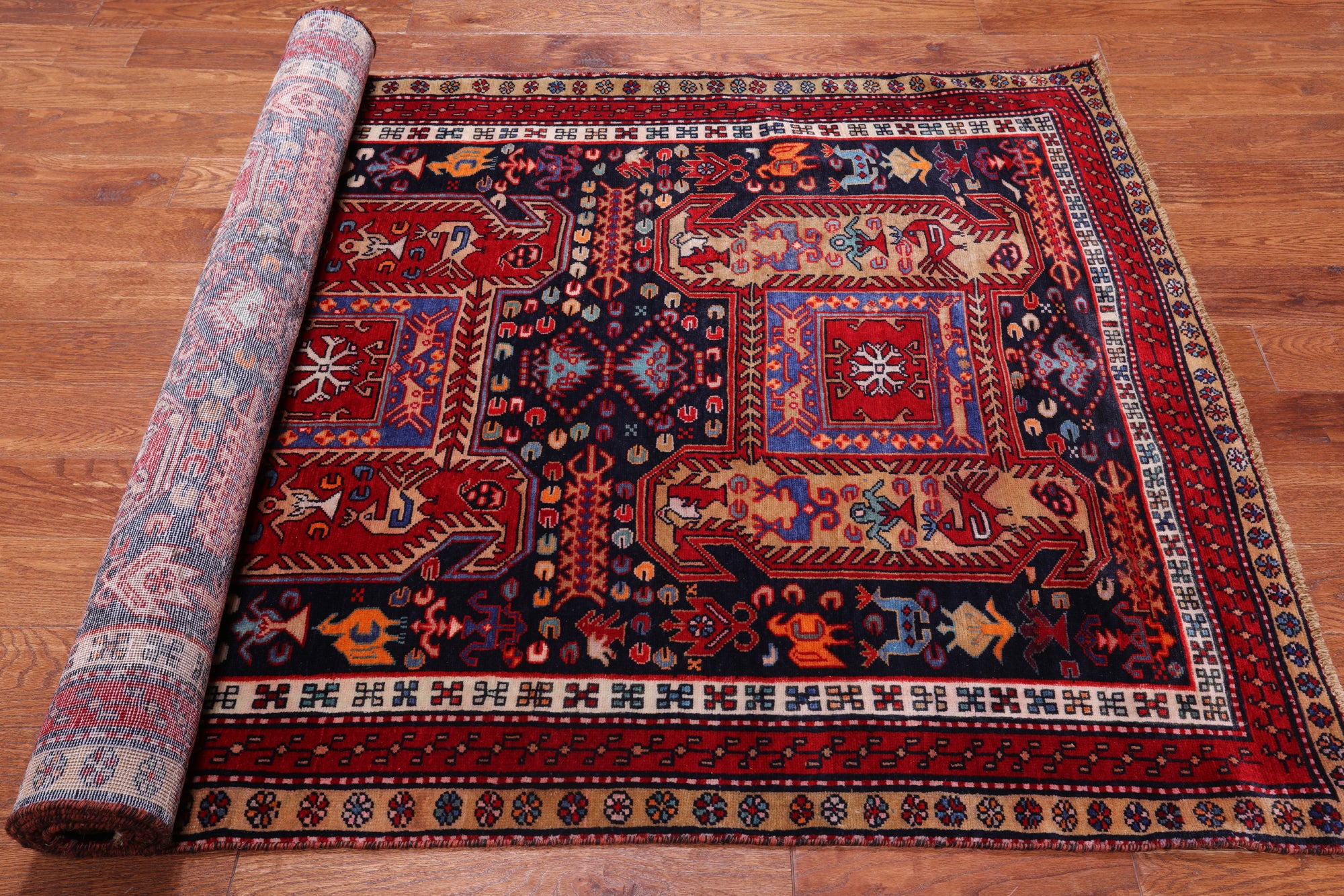 Navy Blue Vintage Persian Hand Knotted Wool Runner Rug - 4' 7" X 10' 5"