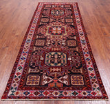 Navy Blue Vintage Persian Handmade Wool Runner Rug - 4' 2" X 9' 11"