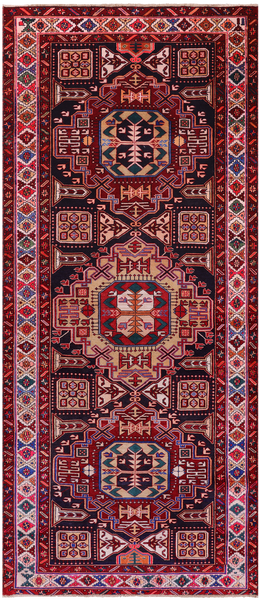 Navy Blue Vintage Persian Handmade Wool Runner Rug - 4' 2" X 9' 11"