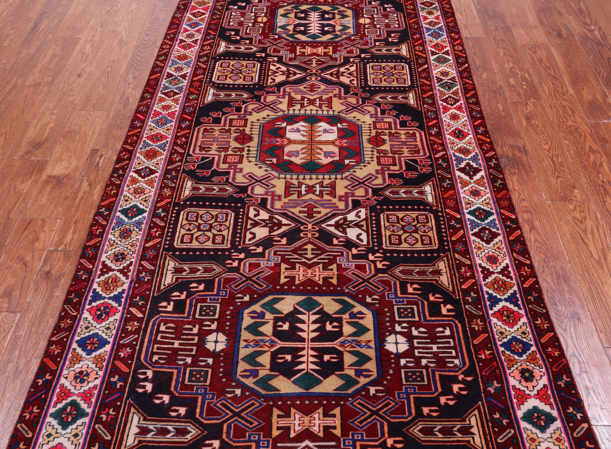 Navy Blue Vintage Persian Handmade Wool Runner Rug - 4' 2" X 9' 11"