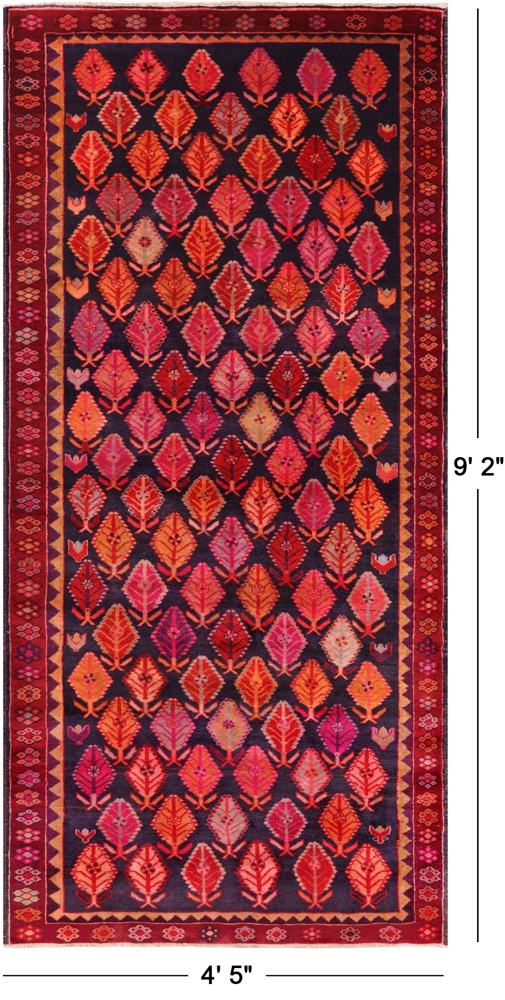 Navy Blue Vintage Persian Hand-Knotted Wool Runner Rug - 4' 5" X 9' 2"