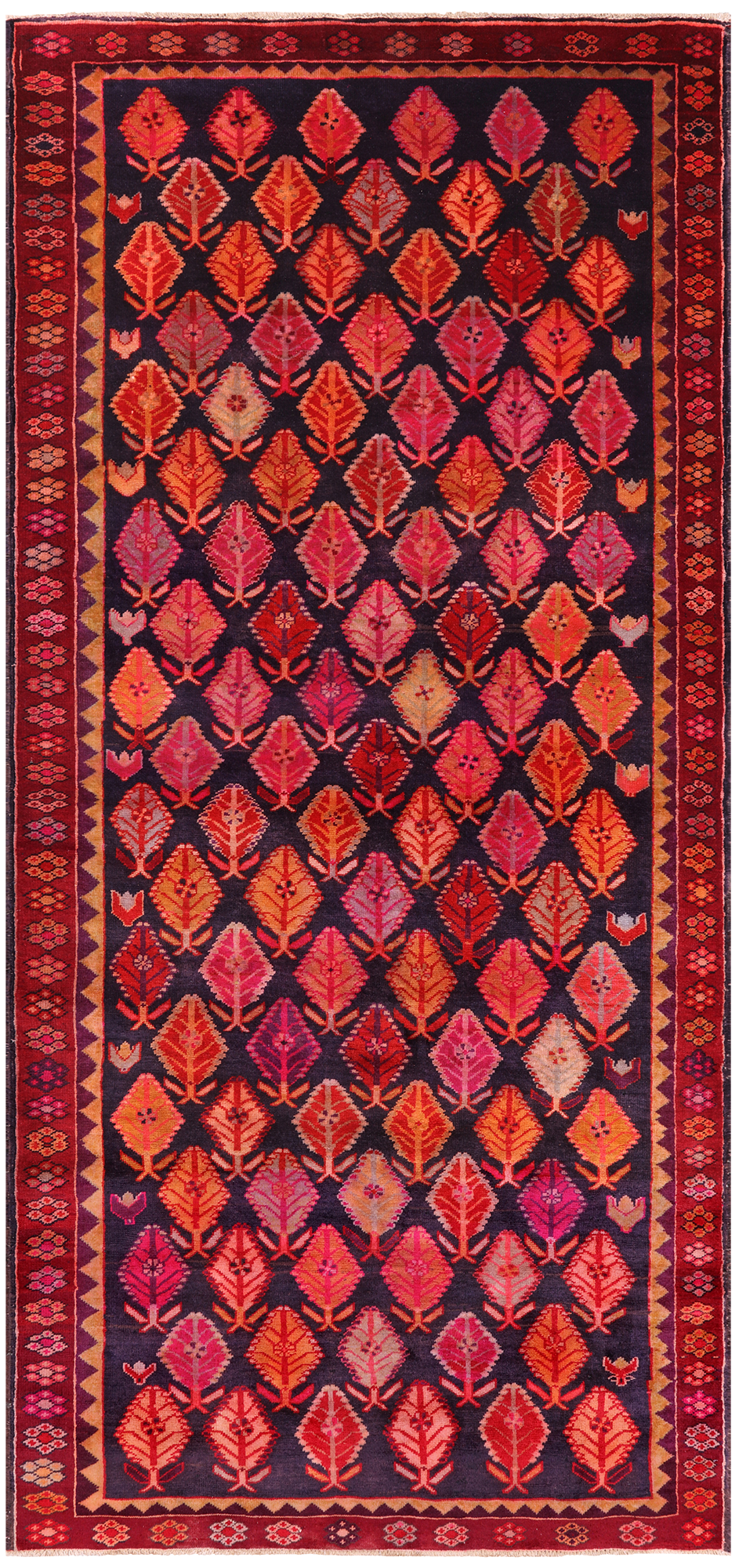 Navy Blue Vintage Persian Hand-Knotted Wool Runner Rug - 4' 5" X 9' 2"