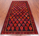 Navy Blue Vintage Persian Hand-Knotted Wool Runner Rug - 4' 5" X 9' 2"