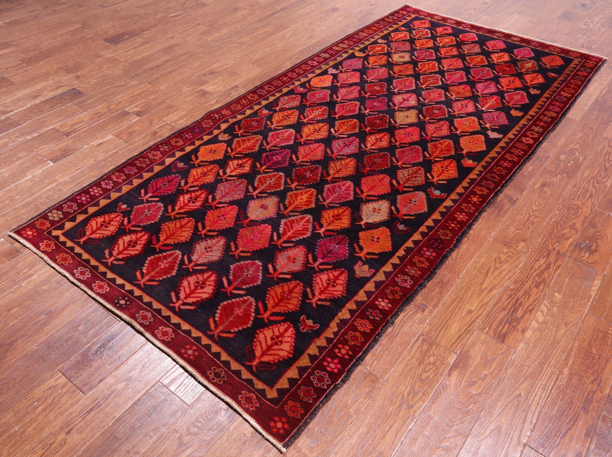 Navy Blue Vintage Persian Hand-Knotted Wool Runner Rug - 4' 5" X 9' 2"