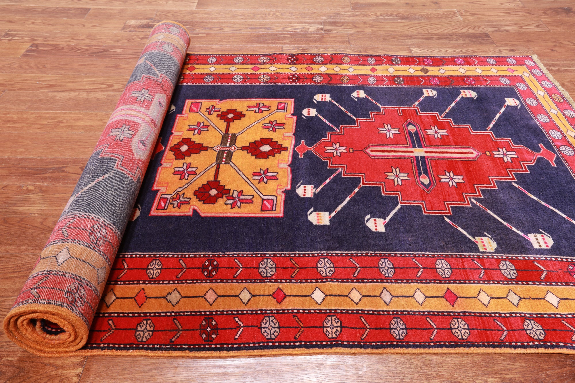 Navy Blue Vintage Persian Hand Knotted Wool Runner Rug - 4' 4" X 10' 8"