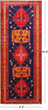 Navy Blue Vintage Persian Hand Knotted Wool Runner Rug - 4' 4" X 10' 8"