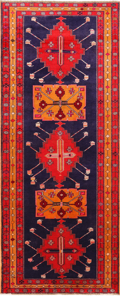 Navy Blue Vintage Persian Hand Knotted Wool Runner Rug - 4' 4" X 10' 8"