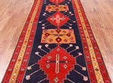 Navy Blue Vintage Persian Hand Knotted Wool Runner Rug - 4' 4" X 10' 8"