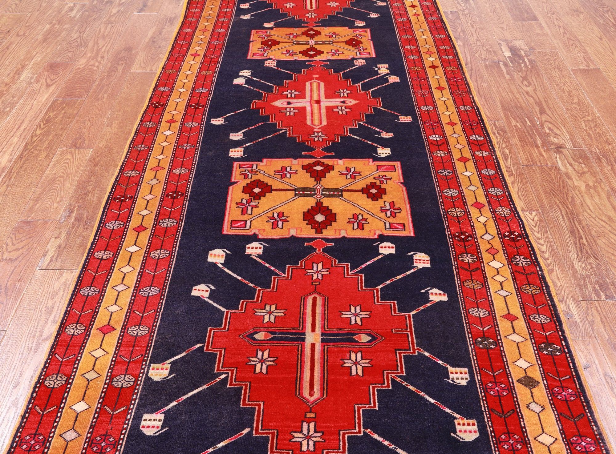Navy Blue Vintage Persian Hand Knotted Wool Runner Rug - 4' 4" X 10' 8"