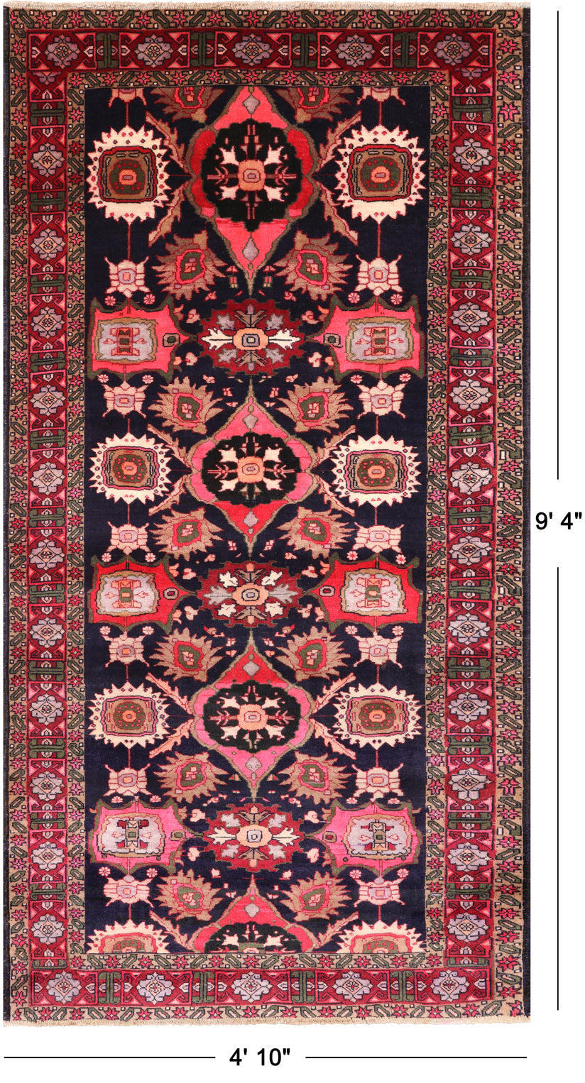 Navy Blue Vintage Persian Handmade Wool Rug - 4' 10" X 9' 4"