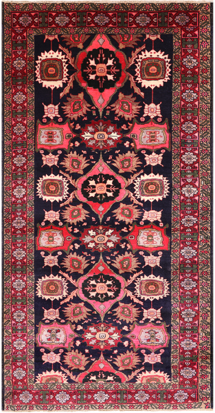 Navy Blue Vintage Persian Handmade Wool Rug - 4' 10" X 9' 4"