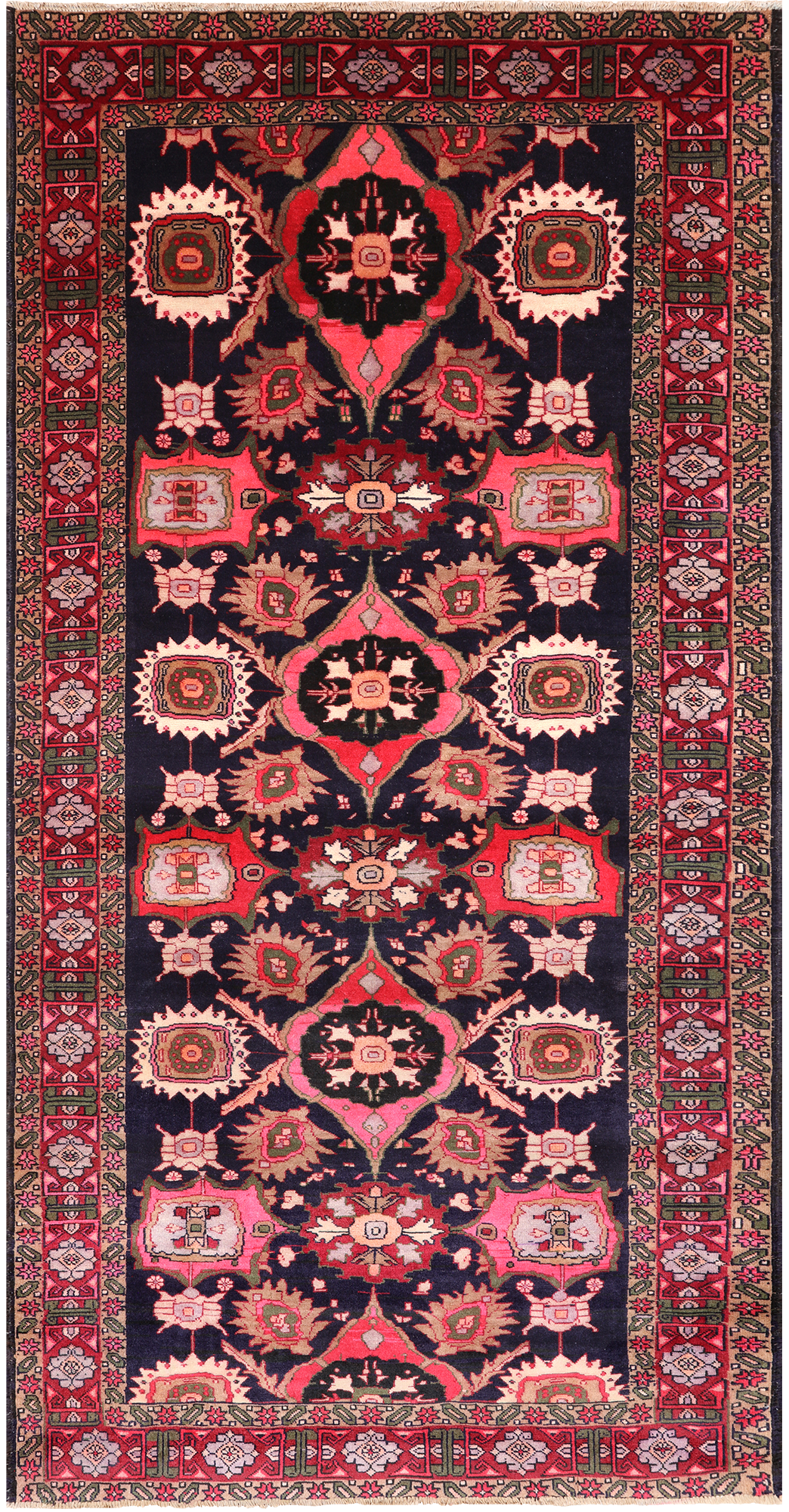 Navy Blue Vintage Persian Handmade Wool Rug - 4' 10" X 9' 4"