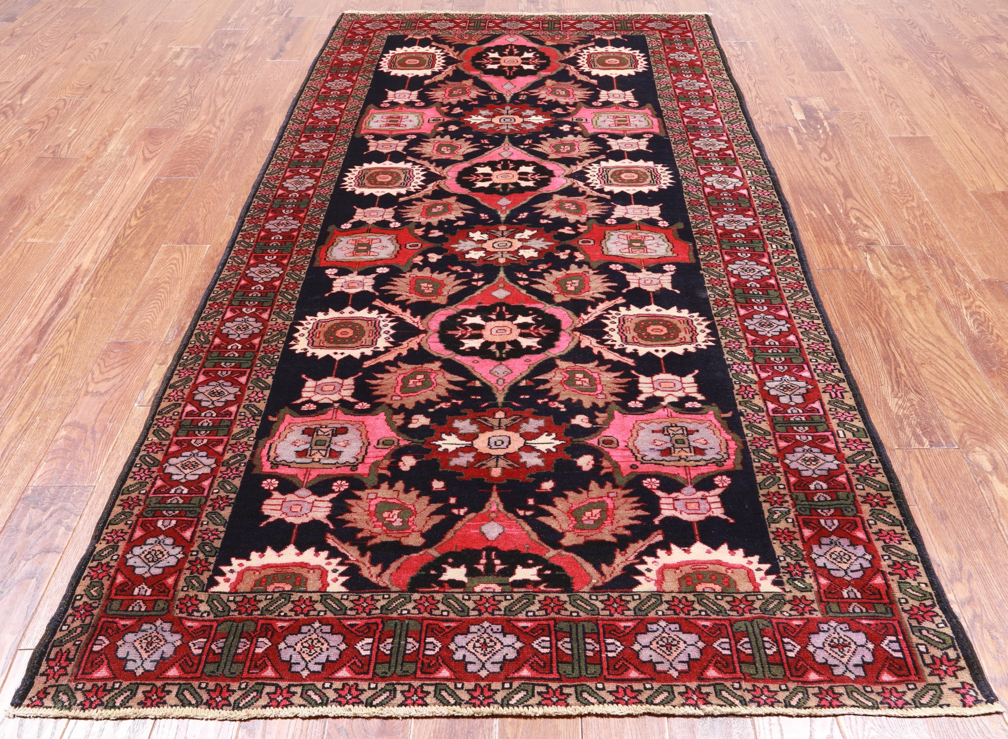 Navy Blue Vintage Persian Handmade Wool Rug - 4' 10" X 9' 4"