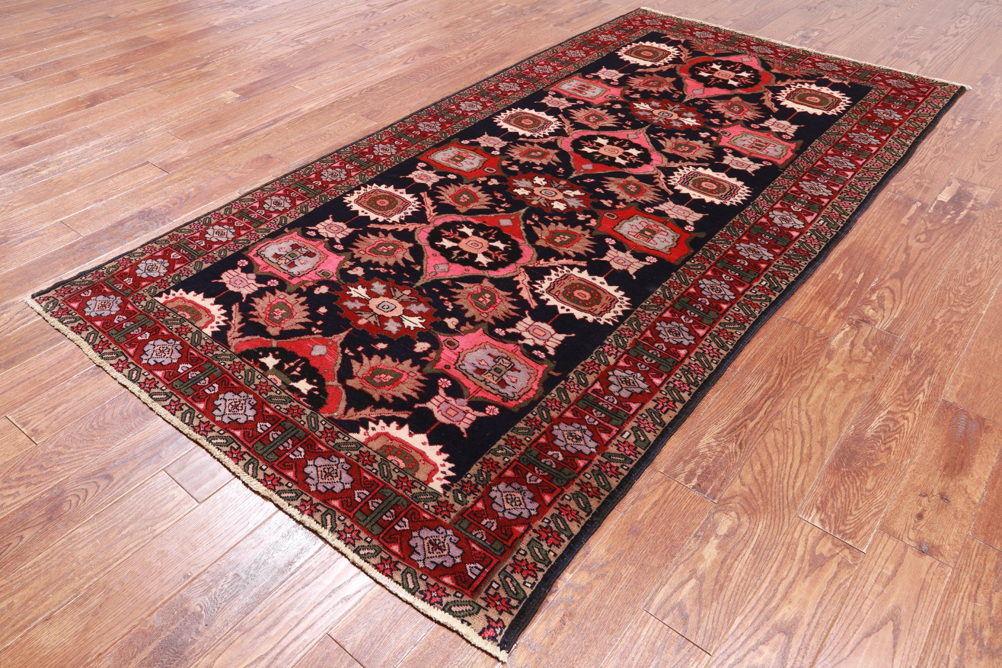 Navy Blue Vintage Persian Handmade Wool Rug - 4' 10" X 9' 4"