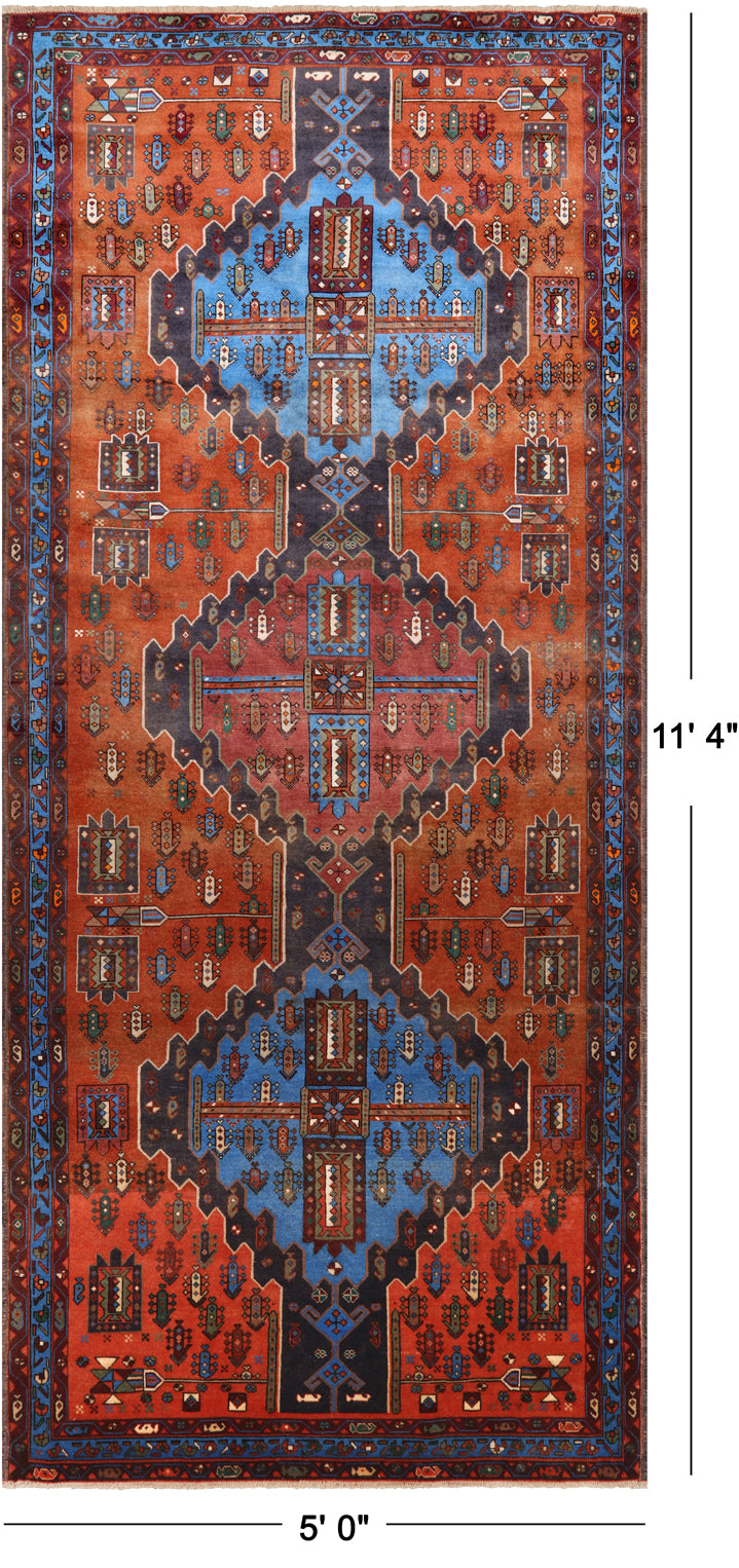 Vintage Persian Hand Knotted Wool Rug - 5' 0" X 11' 4"