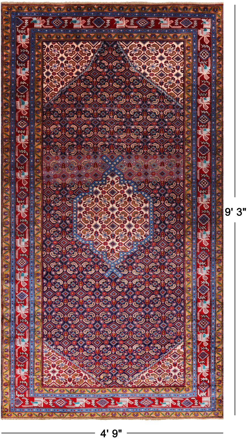 Navy Blue Vintage Persian Hand Knotted Wool Rug - 4' 9" X 9' 3"