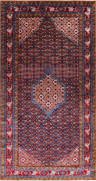 Navy Blue Vintage Persian Hand Knotted Wool Rug - 4' 9" X 9' 3"