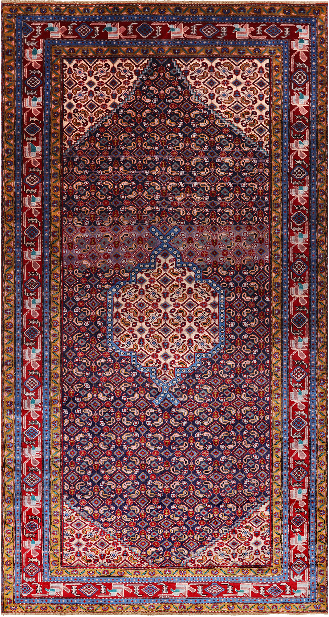 Navy Blue Vintage Persian Hand Knotted Wool Rug - 4' 9" X 9' 3"