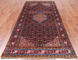 Navy Blue Vintage Persian Hand Knotted Wool Rug - 4' 9" X 9' 3"