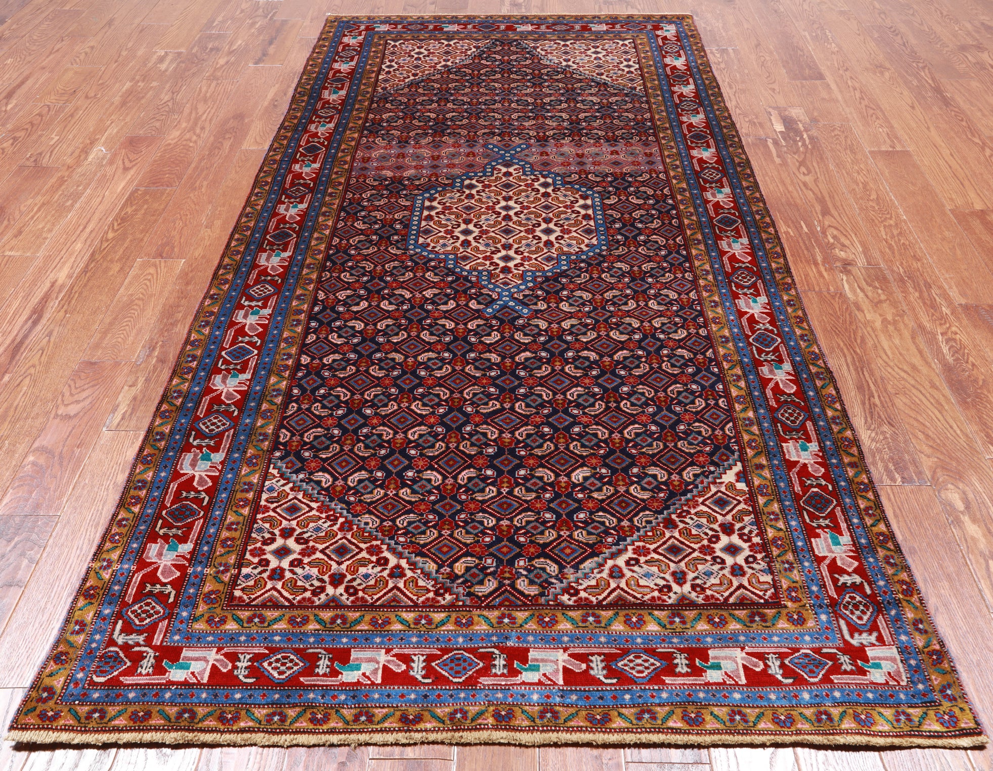 Navy Blue Vintage Persian Hand Knotted Wool Rug - 4' 9" X 9' 3"