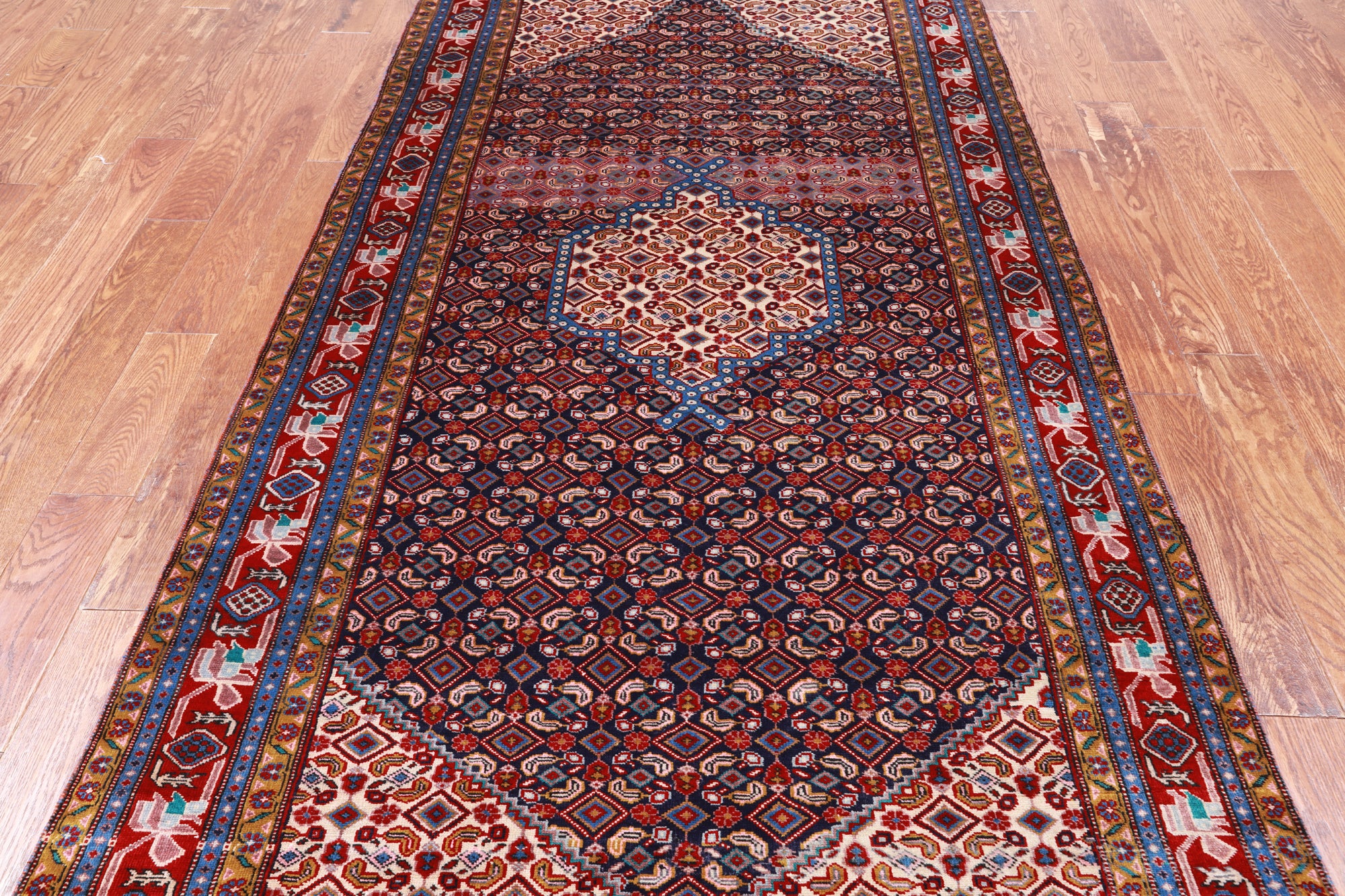 Navy Blue Vintage Persian Hand Knotted Wool Rug - 4' 9" X 9' 3"