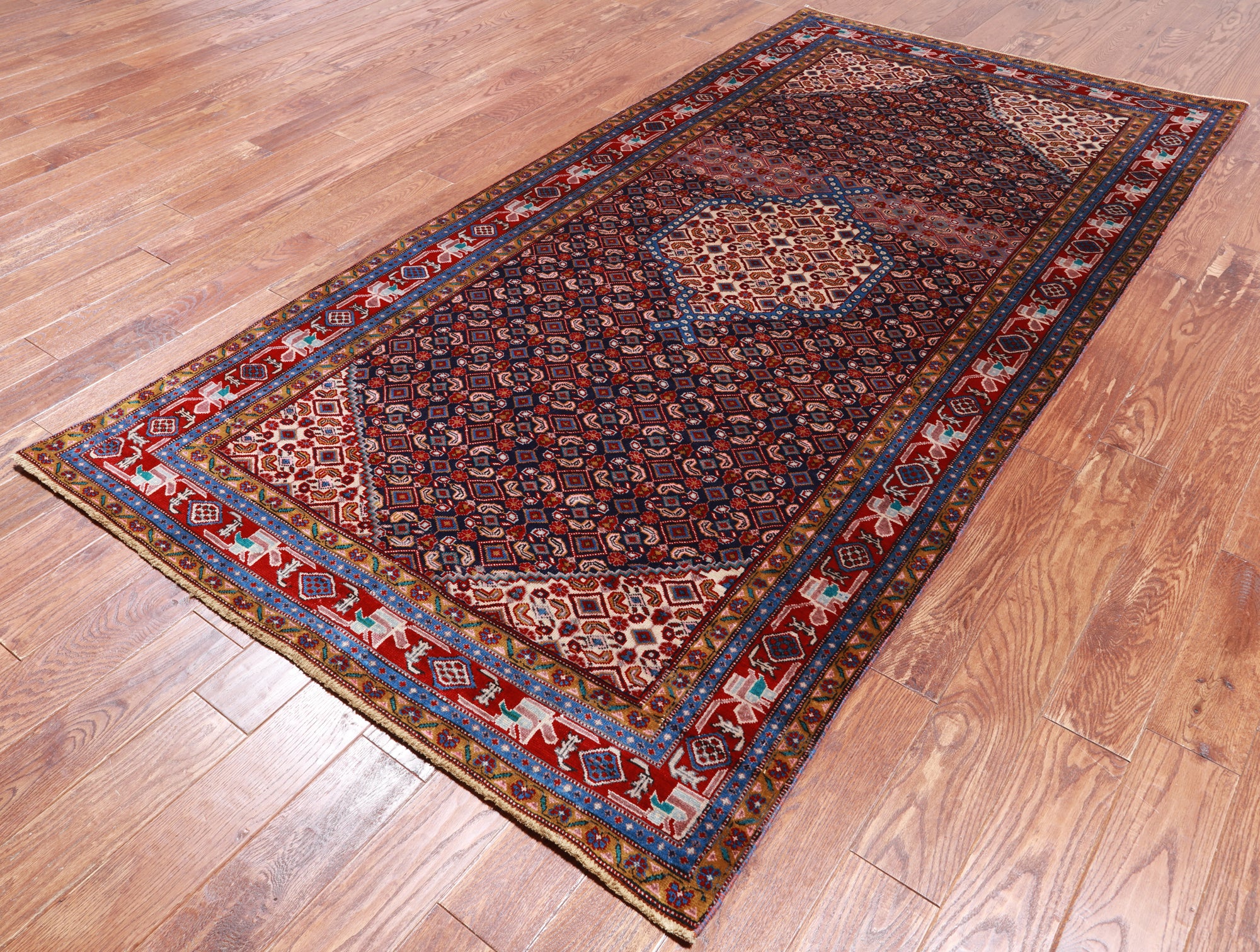 Navy Blue Vintage Persian Hand Knotted Wool Rug - 4' 9" X 9' 3"
