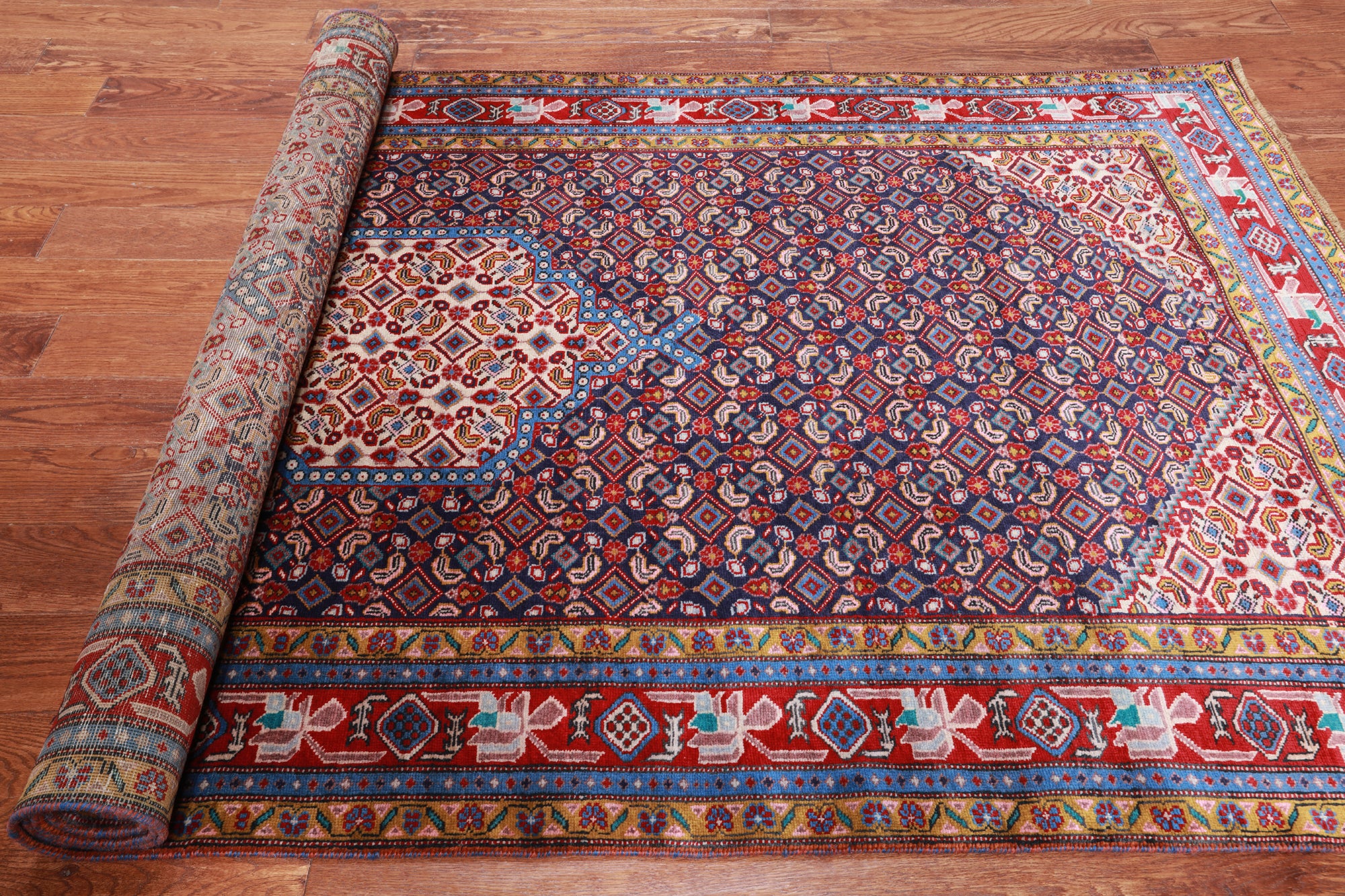 Navy Blue Vintage Persian Hand Knotted Wool Rug - 4' 9" X 9' 3"