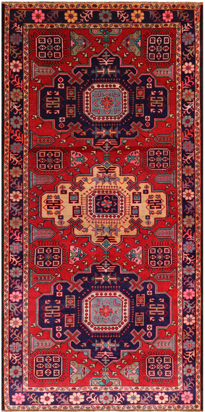 Red Vintage Persian Hand Knotted Wool Rug - 4' 9" X 9' 11"