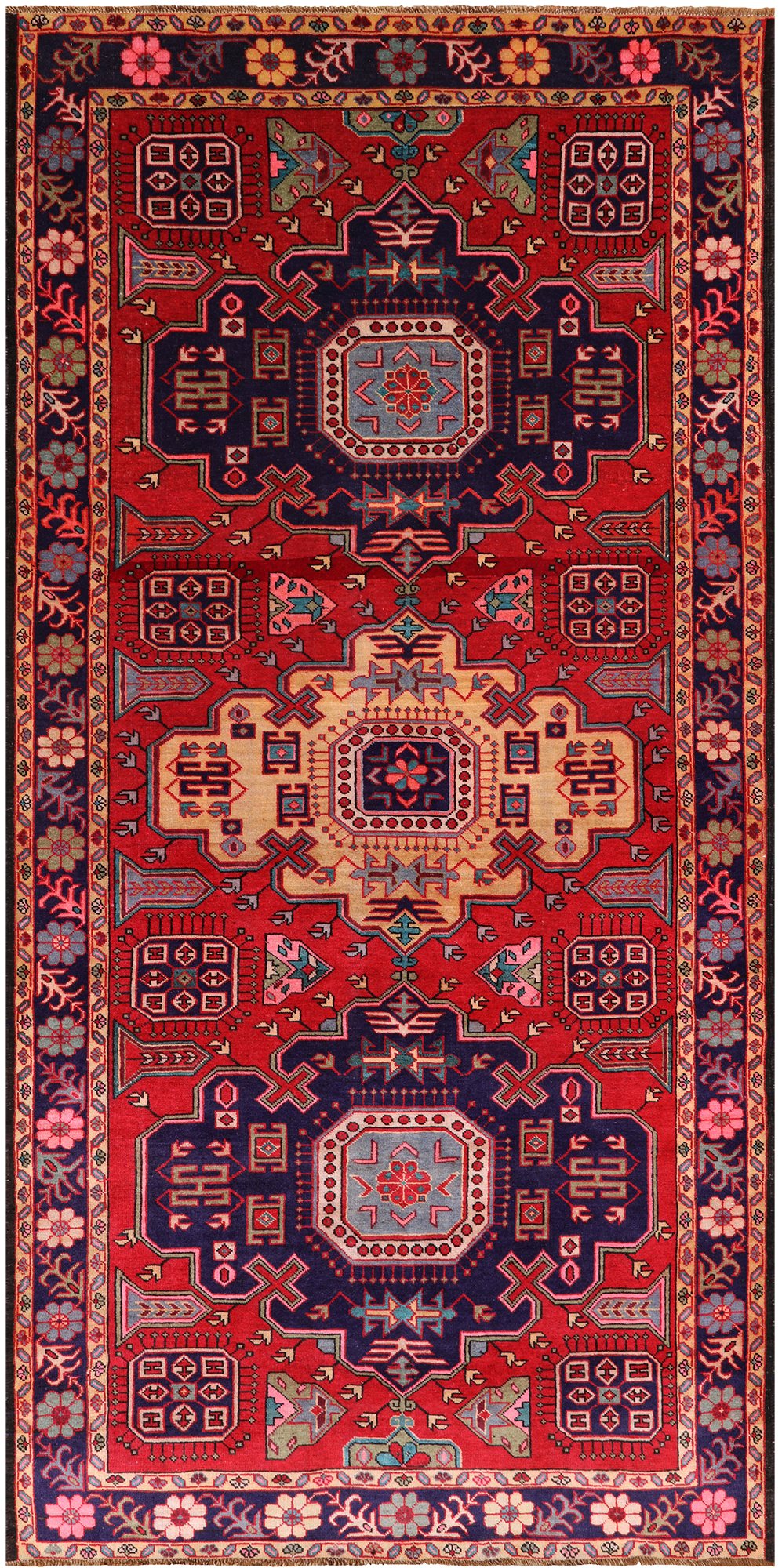 Red Vintage Persian Hand Knotted Wool Rug - 4' 9" X 9' 11"