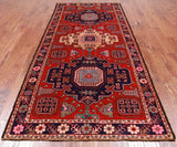 Red Vintage Persian Hand Knotted Wool Rug - 4' 9" X 9' 11"