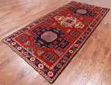 Red Vintage Persian Hand Knotted Wool Rug - 4' 9" X 9' 11"
