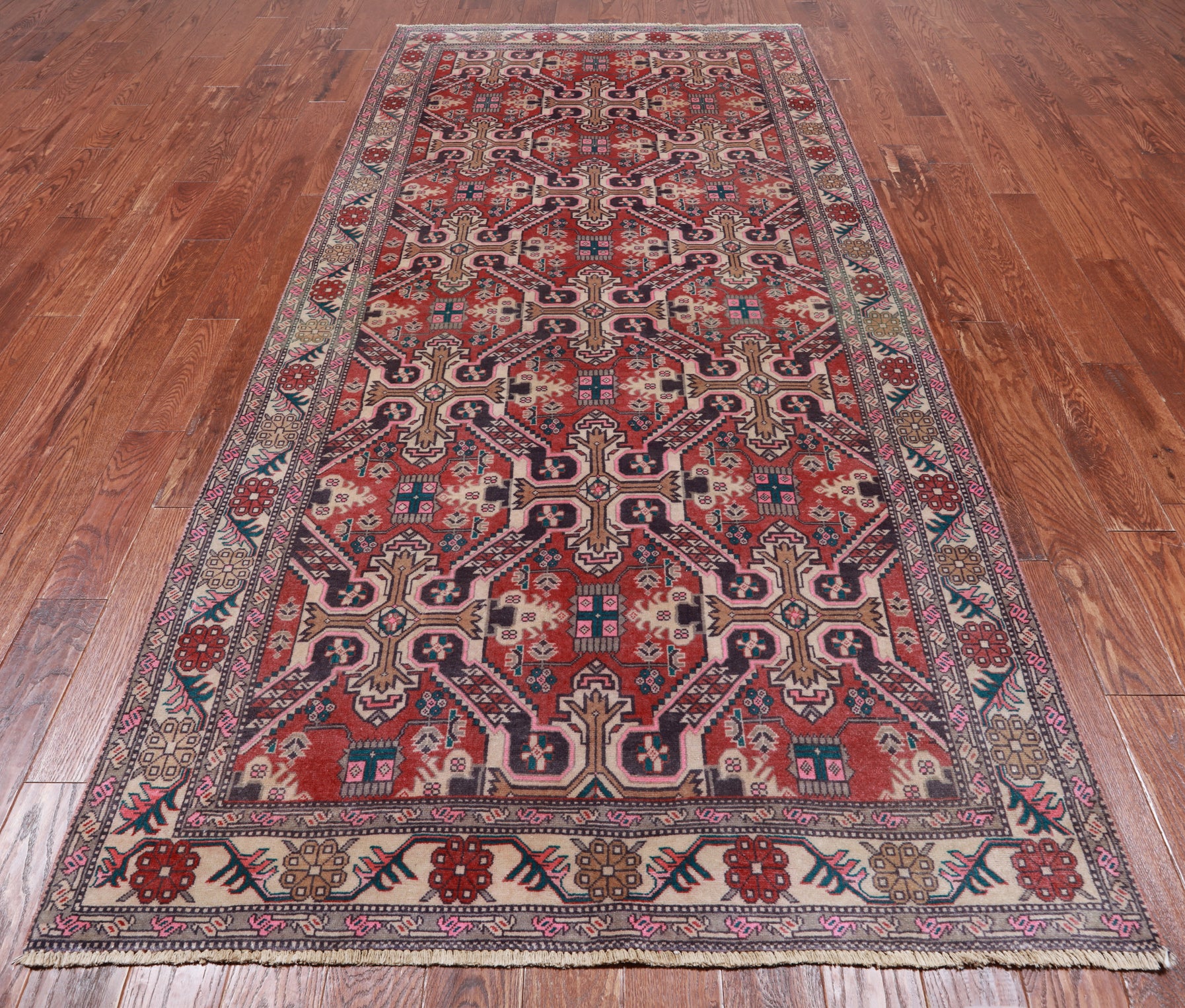 Red Vintage Persian Hand Knotted Wool Rug - 5' 0" X 10' 4"