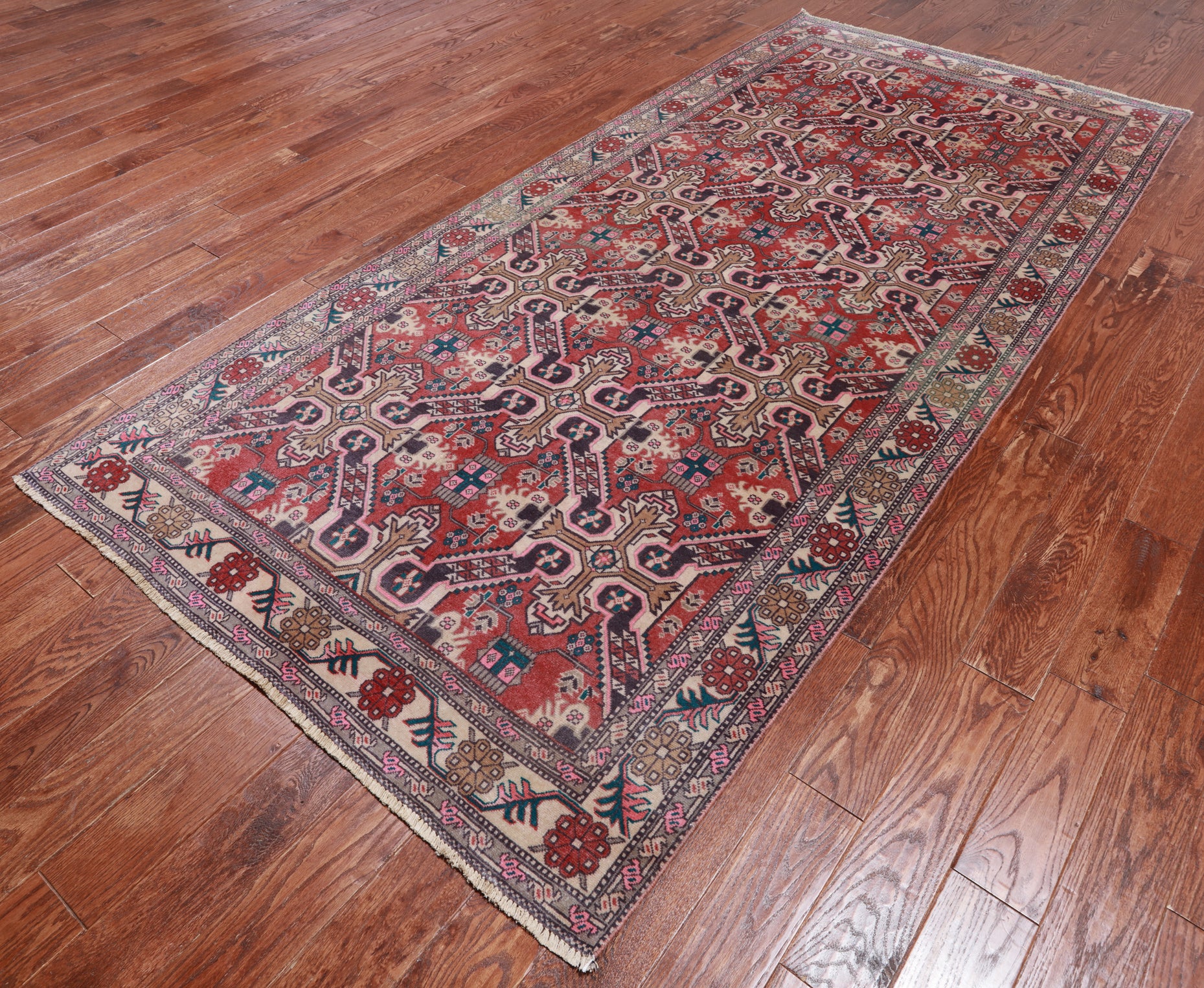 Red Vintage Persian Hand Knotted Wool Rug - 5' 0" X 10' 4"